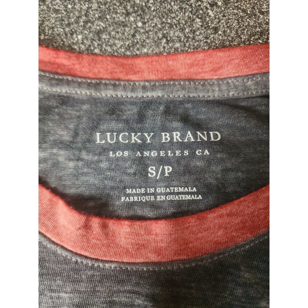 Lucky Brand Women's Sz S Cowgirl Ringer T Shirt Distressed Rodeo Grey Red Vtg - Picture 5 of 8